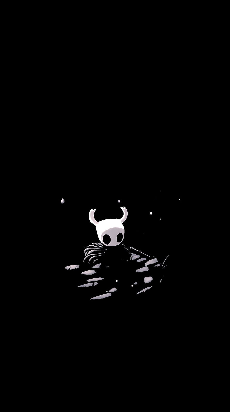 Hollow Knight Horned Mask Character Emerging from Dark Water in Minimalist Black and White Art HD phone wallpaper