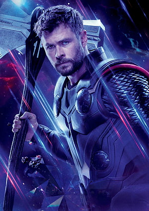 Thor in Asgardian Armor Holding Stormbreaker Against Cosmic Nebula Background HD phone wallpaper