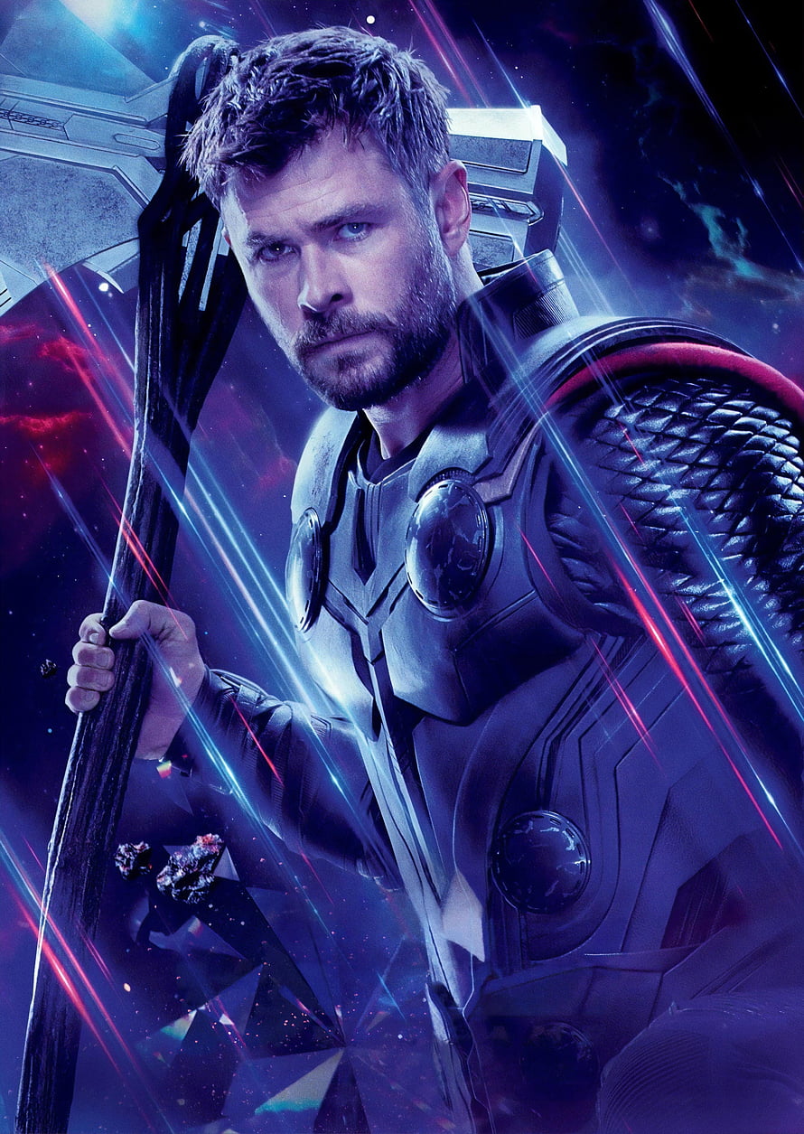 Thor in Asgardian Armor Holding Stormbreaker Against Cosmic Nebula Background HD phone wallpaper