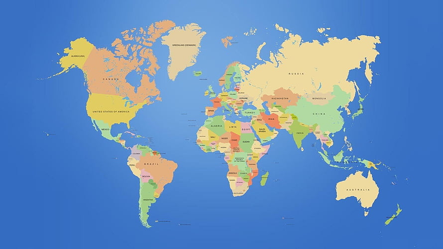 Colorful Political World Map with Country Borders and Labels HD wallpaper