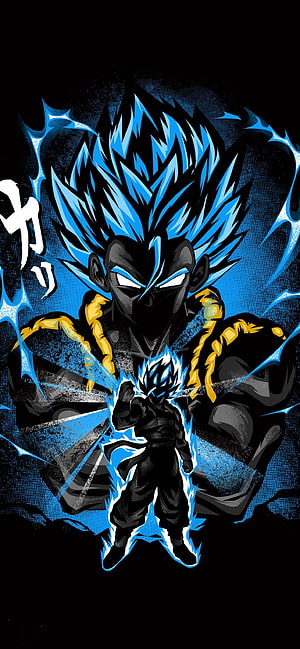 Goku Blue Super Saiyan Anime Illustration with Blue Aura and Black Background HD phone wallpaper