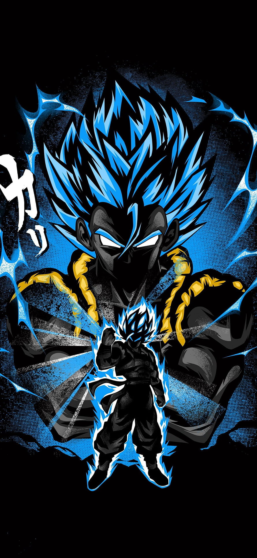 Goku Blue Super Saiyan Anime Illustration with Blue Aura and Black Background HD phone wallpaper