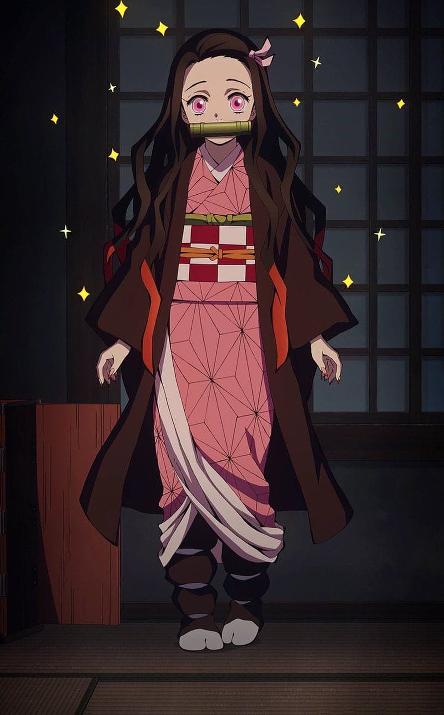 Nezuko Kamado in Pink Kimono and Bamboo Cuff from Demon Slayer Anime HD phone wallpaper