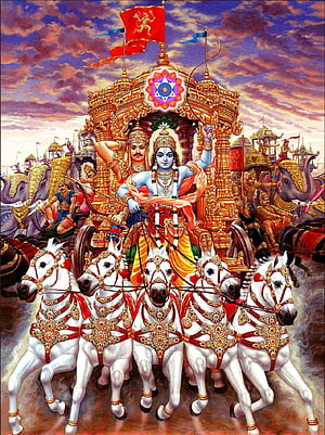 Lord Krishna and Arjuna on the Divine Chariot in the Mahabharata Battle HD phone wallpaper