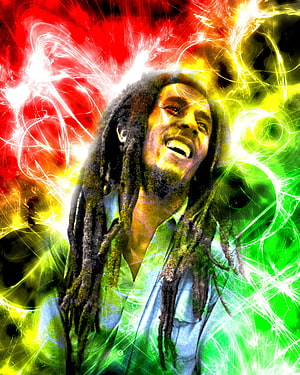 Bob Marley Reggae Portrait With Rasta Colors And Electric Light Effects HD phone wallpaper