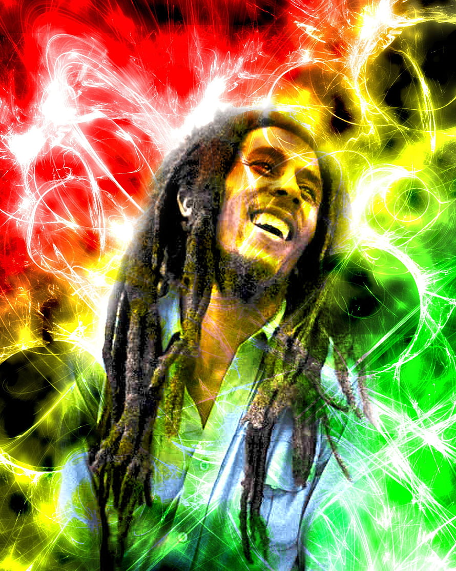 Bob Marley Reggae Portrait With Rasta Colors And Electric Light Effects HD phone wallpaper