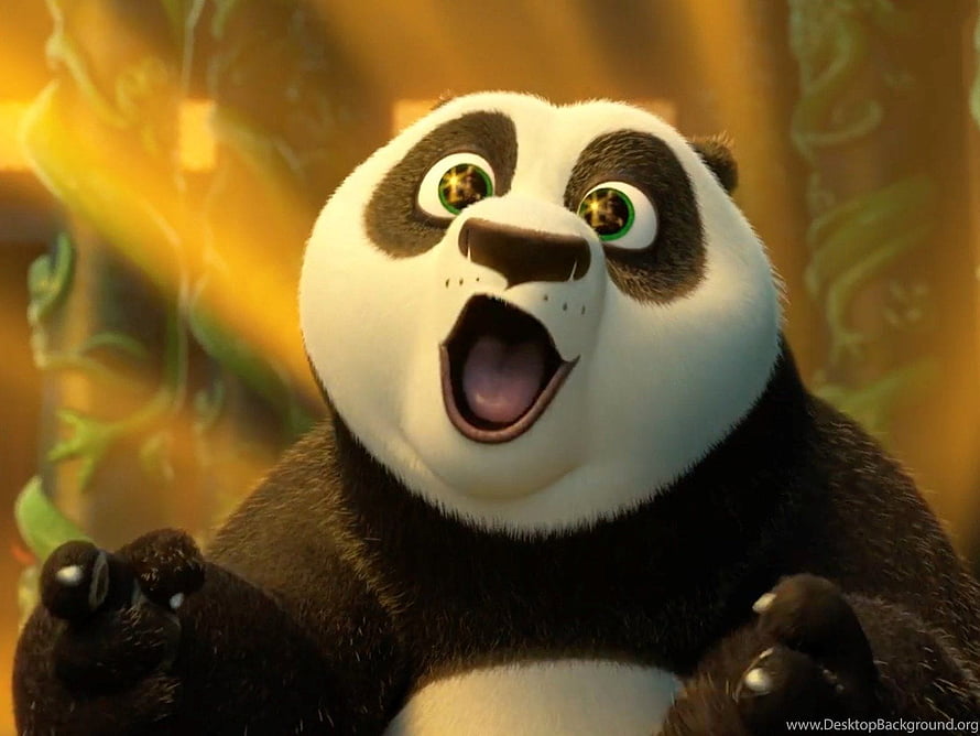 Po from Kung Fu Panda 3 with an excited expression in a warm golden setting HD wallpaper