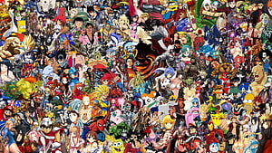 Massive 90s Anime and Video Game Character Collage Featuring Iconic Heroes and Villains HD wallpaper