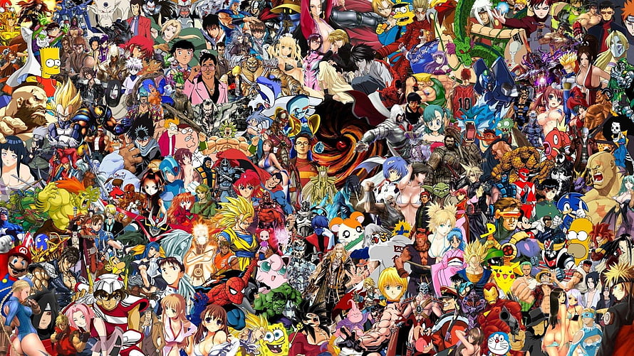Massive 90s Anime and Video Game Character Collage Featuring Iconic Heroes and Villains HD wallpaper