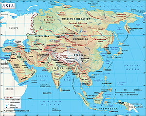 Detailed Political Map of Asia Showing Countries, Borders, and Major Geographic Features HD wallpaper