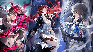 Honkai Star Rail Anime Trio Featuring Red-Haired Woman and Armored Characters, Honkai Star Rail HD wallpaper