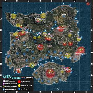PUBG Erangel Loot Distribution Map with Vehicle and Boat Spawn Points HD wallpaper