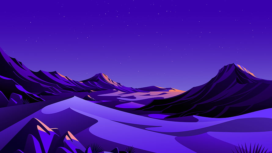 Stylized Purple Mountain Range Under a Starry Night Sky Vector Illustration HD wallpaper