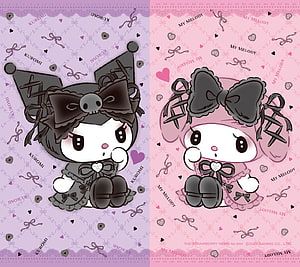 Kuromi and My Melody Gothic Lolita Wallpaper with Skull Bow and Lace Patterns HD wallpaper
