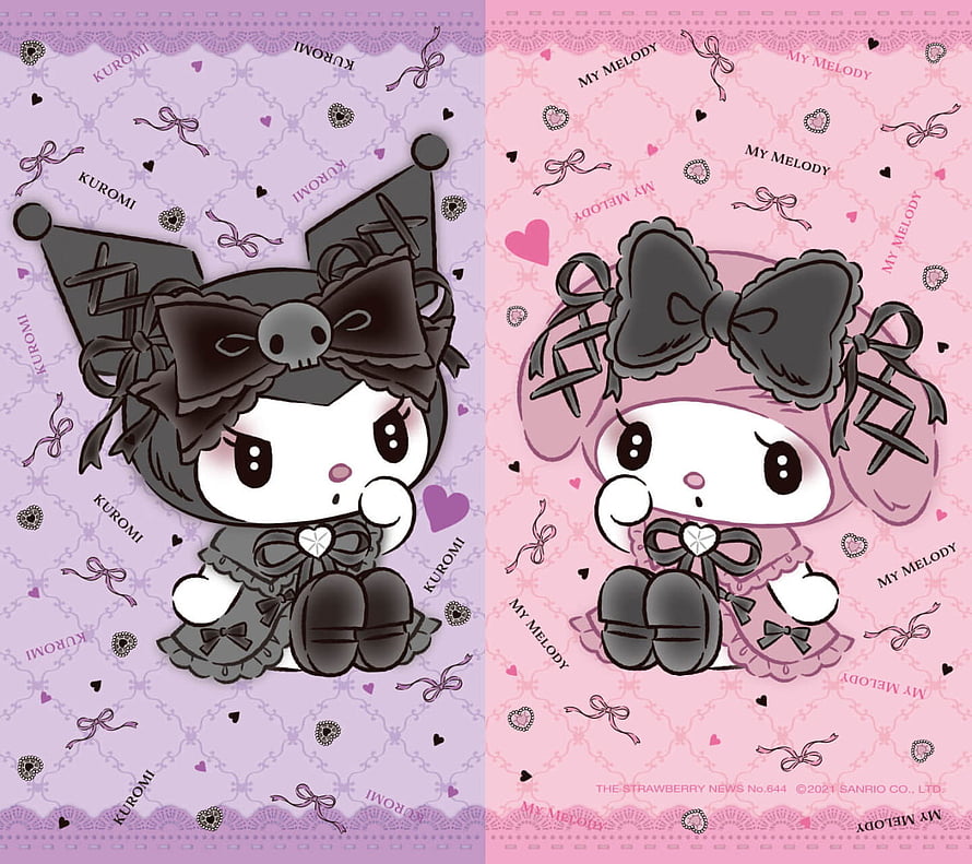 Kuromi and My Melody Gothic Lolita Wallpaper with Skull Bow and Lace Patterns HD wallpaper