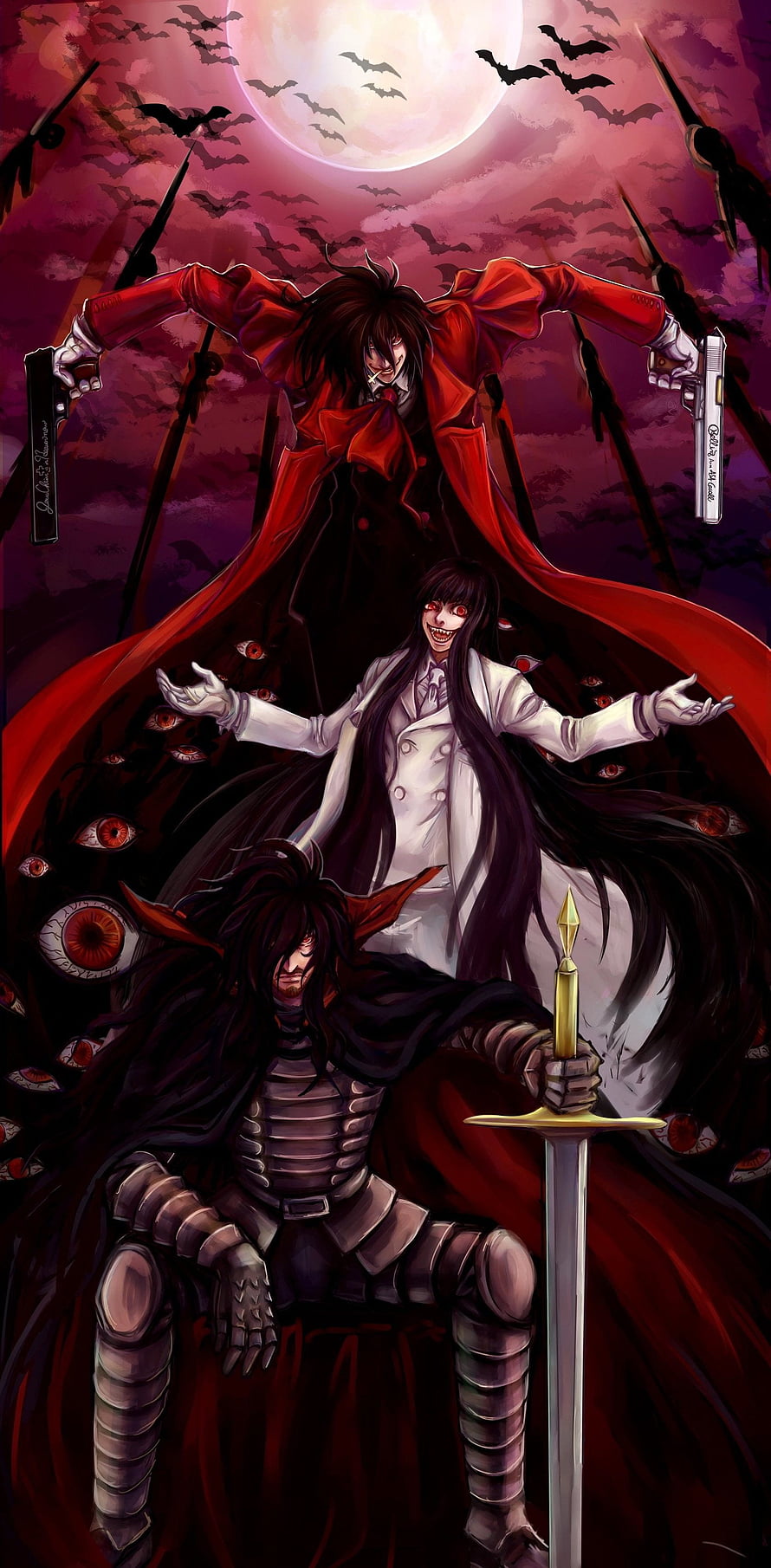 Hellsing Alucard and Cast in Dark Gothic Anime Illustration HD phone wallpaper