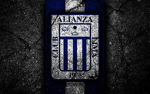 Alianza Lima FC Crest on Grungy Asphalt Background with Blue and White Stripes HD wallpaper