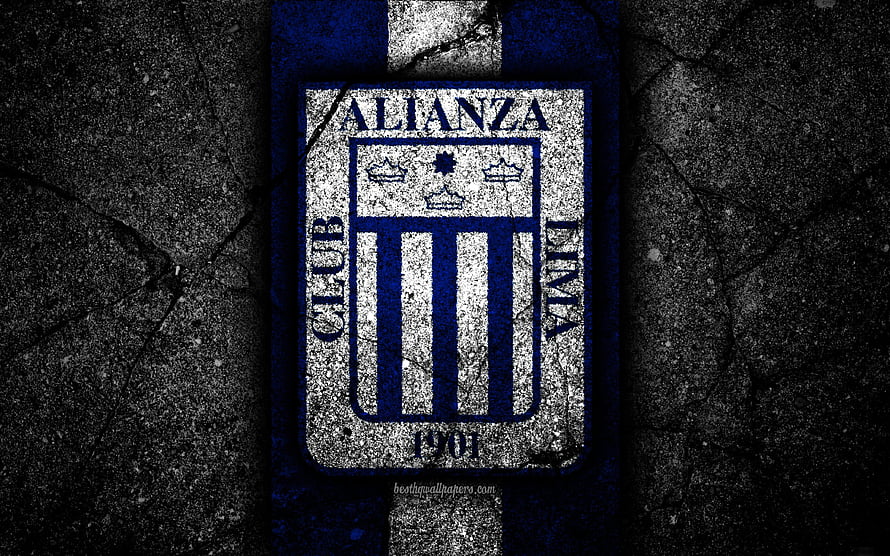 Alianza Lima FC Crest on Grungy Asphalt Background with Blue and White Stripes HD wallpaper