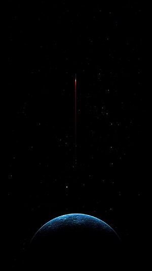 Minimalist Space Scene with Blue Planet and Shooting Star Against Black Starry Sky HD phone wallpaper