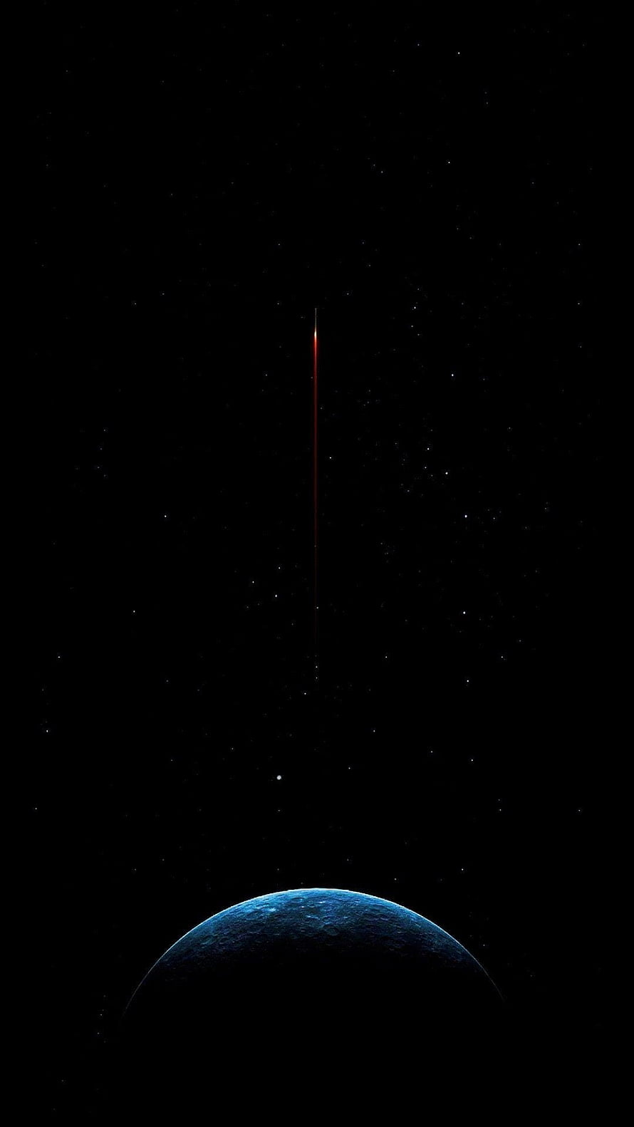 Minimalist Space Scene with Blue Planet and Shooting Star Against Black Starry Sky HD phone wallpaper