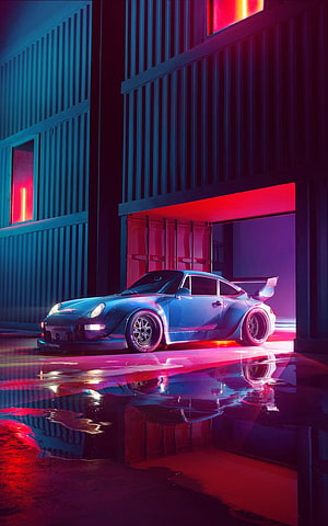 Porsche 911 RWB Widebody Concept in Neon Cyberpunk Industrial Setting HD phone wallpaper