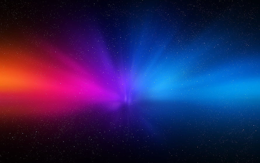 Vibrant Cosmic Nebula with Radiant Purple and Blue Light Beams in Starry Space HD wallpaper