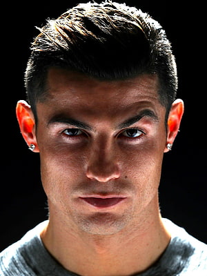 Cristiano Ronaldo Intense Close-Up Portrait With Diamond Earrings Against Black Background HD phone wallpaper