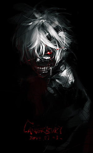 Kaneki Ken Tokyo Ghoul Dark Portrait with Glowing Red Eyes and Grinning Mask HD phone wallpaper