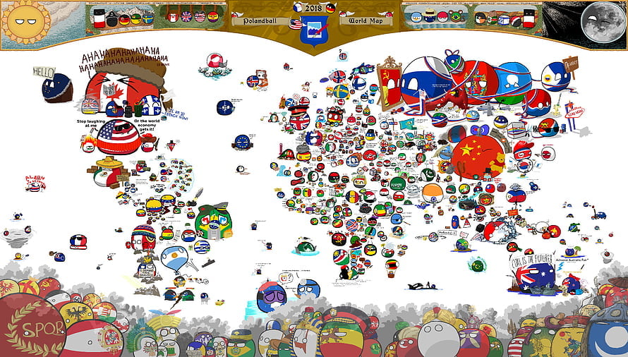 Polandball World Map 2018: Countryballs Cartoon Illustration HD wallpaper