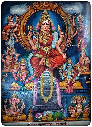 Lalita Tripura Sundari Temple Painting with Ganesha and Deities HD phone wallpaper