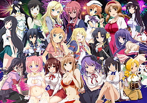 Anime Girls Group Portrait With Fireworks Background HD wallpaper
