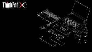 ThinkPad X1 Exploded View Technical Blueprint on Black Background HD wallpaper