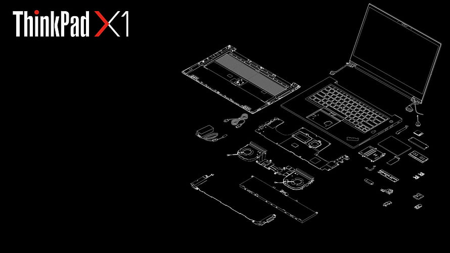 ThinkPad X1 Exploded View Technical Blueprint on Black Background HD wallpaper