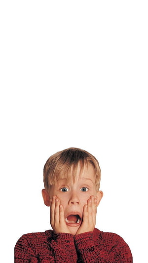 Home Alone Kevin McCallister Surprised Portrait in Red Knit Sweater HD phone wallpaper