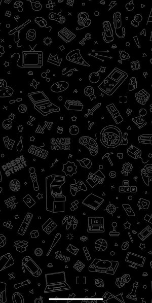 Retro Gaming Icons Line Art Pattern on Black Background HD phone wallpaper