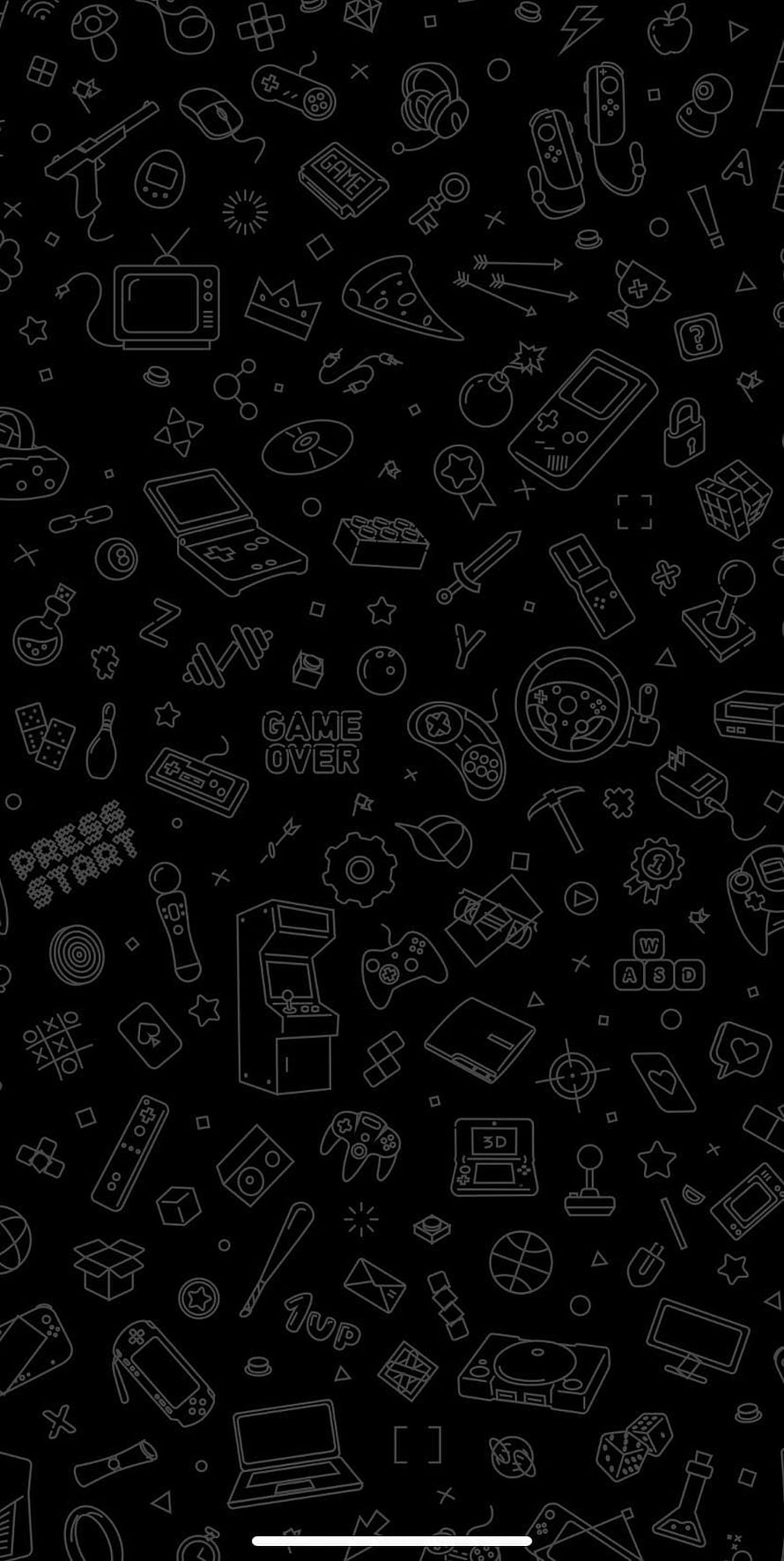 Retro Gaming Icons Line Art Pattern on Black Background HD phone wallpaper