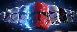 Star Wars Stormtrooper Helmet Collection with Red First Order Trooper in Space HD wallpaper