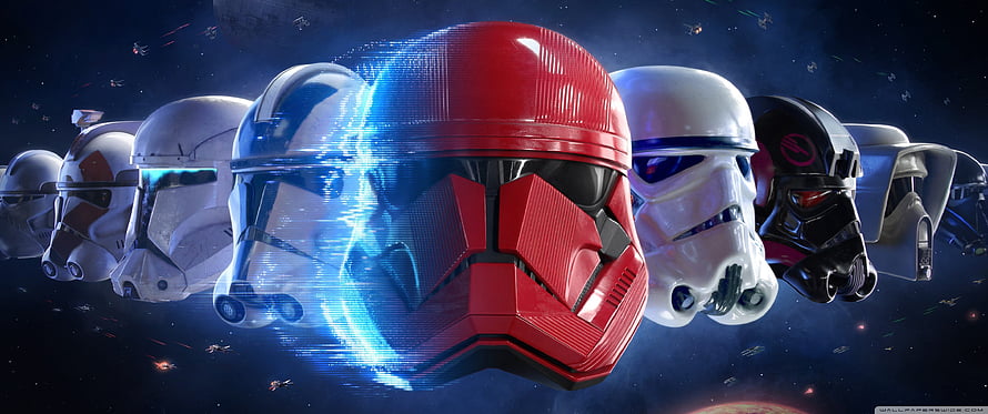Star Wars Stormtrooper Helmet Collection with Red First Order Trooper in Space HD wallpaper