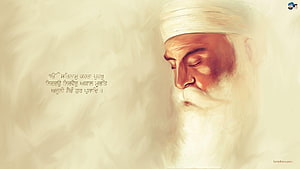 Guru Nanak Dev Ji Portrait With Gurbani Text In Soft Watercolor Style HD wallpaper