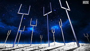 Muse Logo Above Abstract Metal Structures on a Starry Lunar Surface HD wallpaper