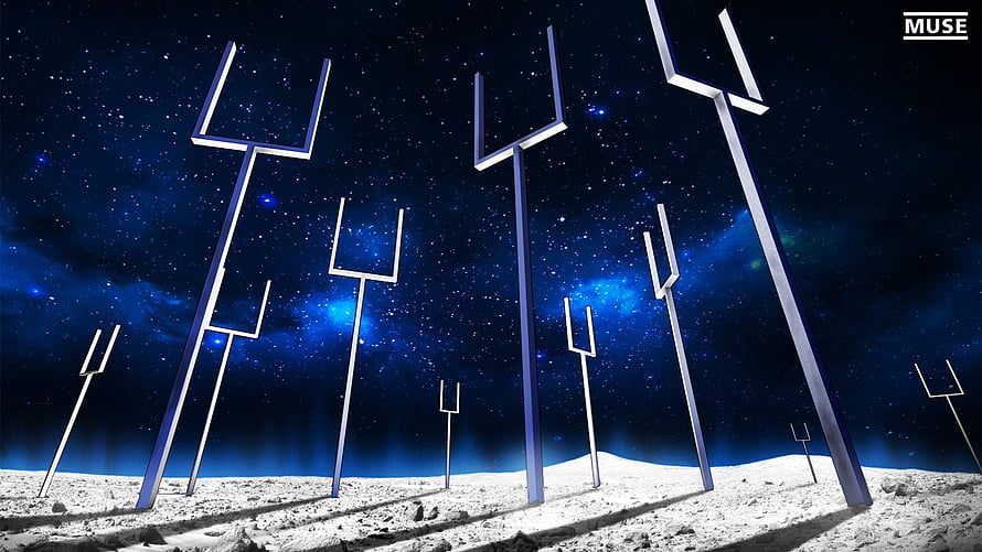 Muse Logo Above Abstract Metal Structures on a Starry Lunar Surface HD wallpaper