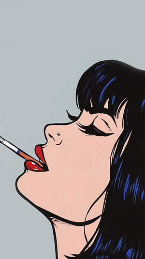 Pop Art Illustration of Woman with Cigarette and Red Lips HD phone wallpaper
