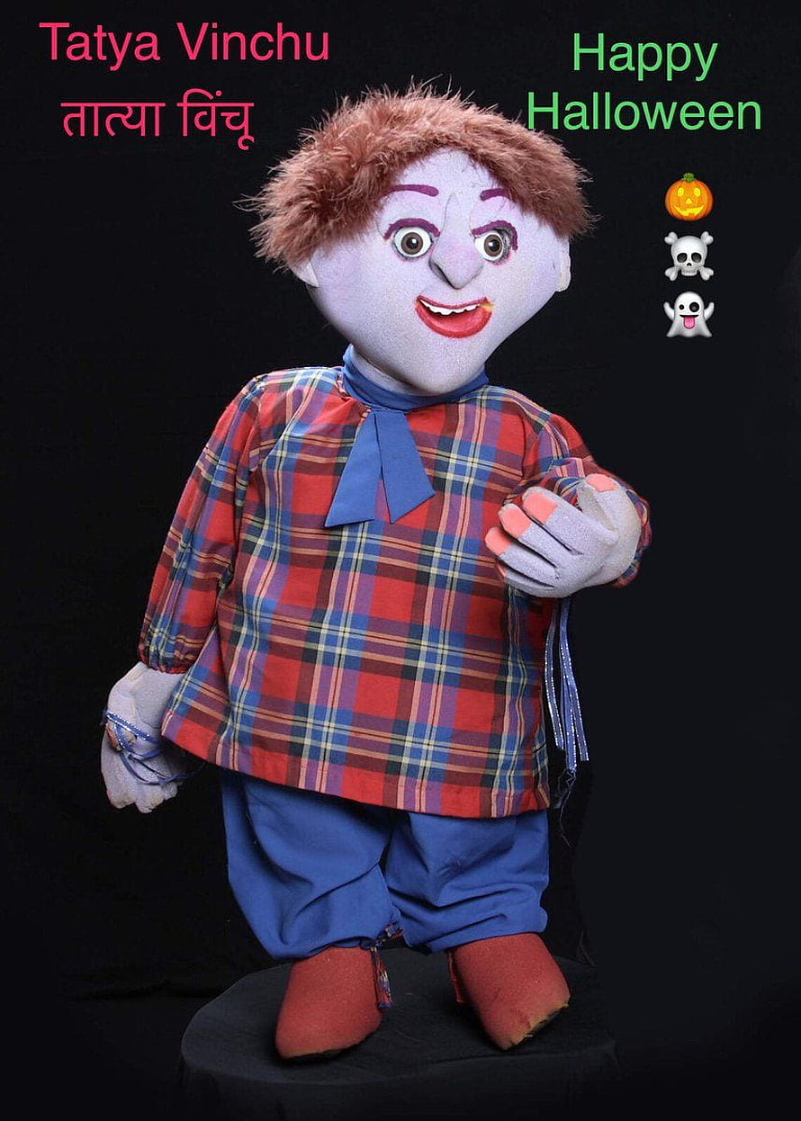 Tatya Vinchu Puppet in Plaid Shirt and Blue Trousers for Halloween Celebration HD phone wallpaper
