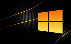 Windows 10 Logo on Black Background with Abstract Gold and Yellow Curved Lines HD wallpaper