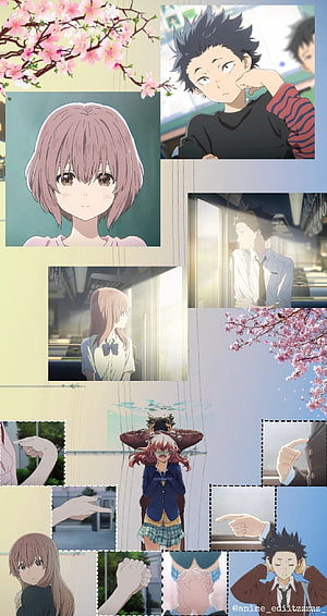 A Silent Voice Anime Collage Featuring Shoya Ishida and Shoko Nishimiya with Cherry Blossoms HD phone wallpaper