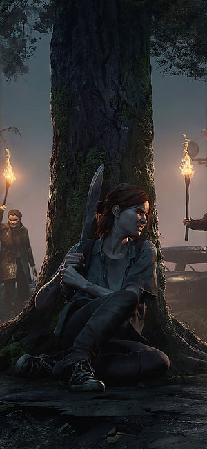 Ellie from The Last of Us Part I Holding a Machete in a Dark Forest Scene HD phone wallpaper