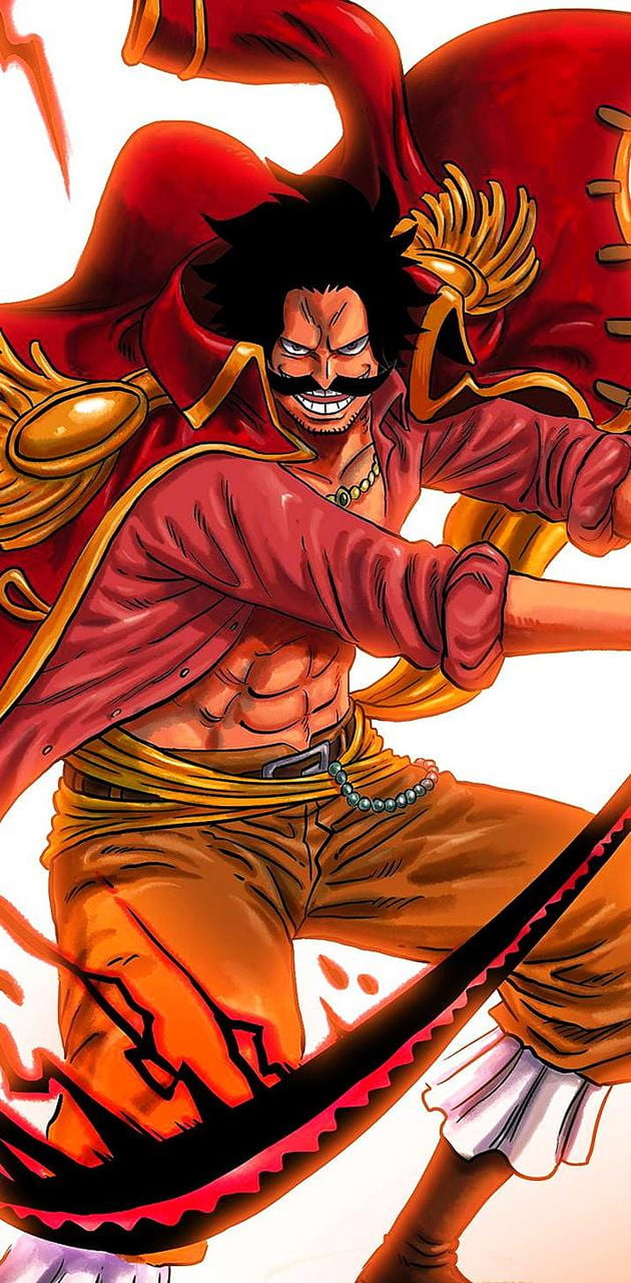 Gol D. Roger Wielding Sword in Red Coat and Gold Armor HD phone wallpaper