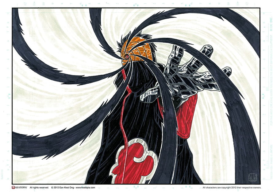Obito Uchiha in Akatsuki Cloak with Kamui Dimensional Rift HD wallpaper