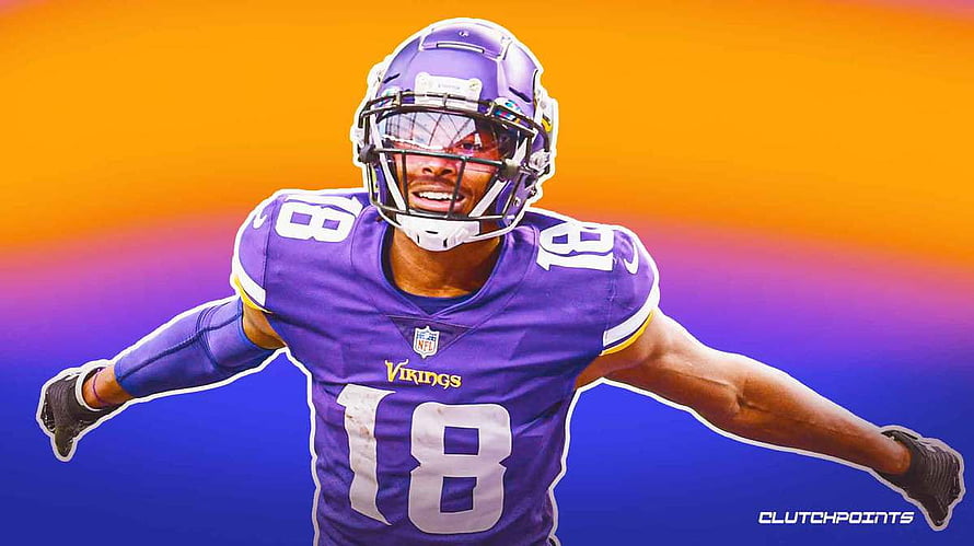 Justin Jefferson in Minnesota Vikings uniform performing the griddy dance on the field HD wallpaper