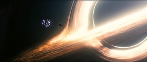 Interstellar Gargantua Black Hole and Spaceship in Deep Space HD wallpaper
